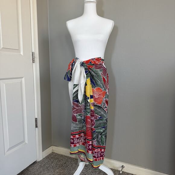 La Blanca By Rod Beattie Sarong Wrap Skirt Scarf Floral Metallic Made In Italy - Picture 1 of 6